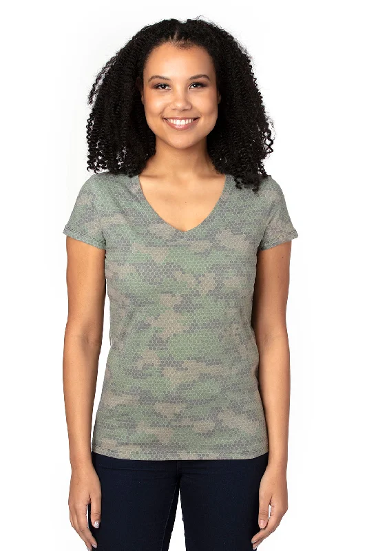 indigo quote t-shirts witty -Threadfast Apparel Womens Ultimate Short Sleeve V-Neck T-Shirt - Hex Green Camo