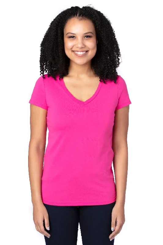 peach graphic t-shirts vibrant -Threadfast Apparel Womens Ultimate Short Sleeve V-Neck T-Shirt - Hot Pink