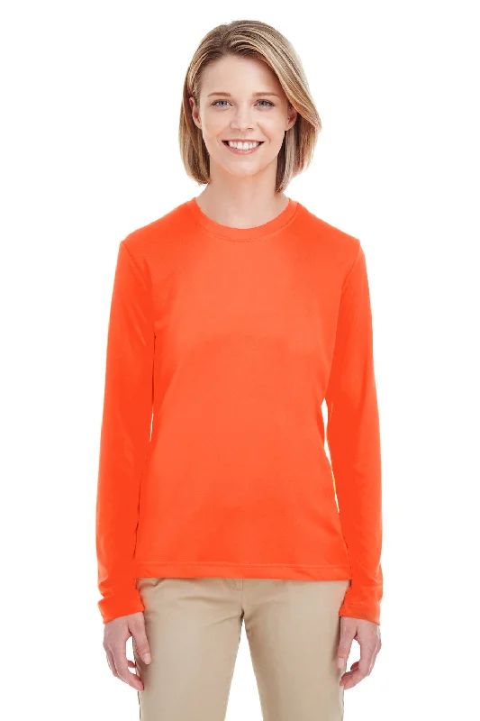 burnt orange graphic t-shirts vibrant -UltraClub Womens Cool & Dry Performance Moisture Wicking Long Sleeve Crewneck T-Shirt - Bright Orange