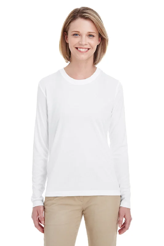 indigo quote t-shirts witty -UltraClub Womens Cool & Dry Performance Moisture Wicking Long Sleeve Crewneck T-Shirt - White