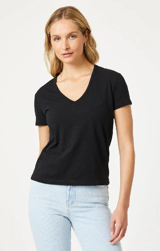 lilac workout t-shirts comfy -V-NECK T-SHIRT IN BLACK