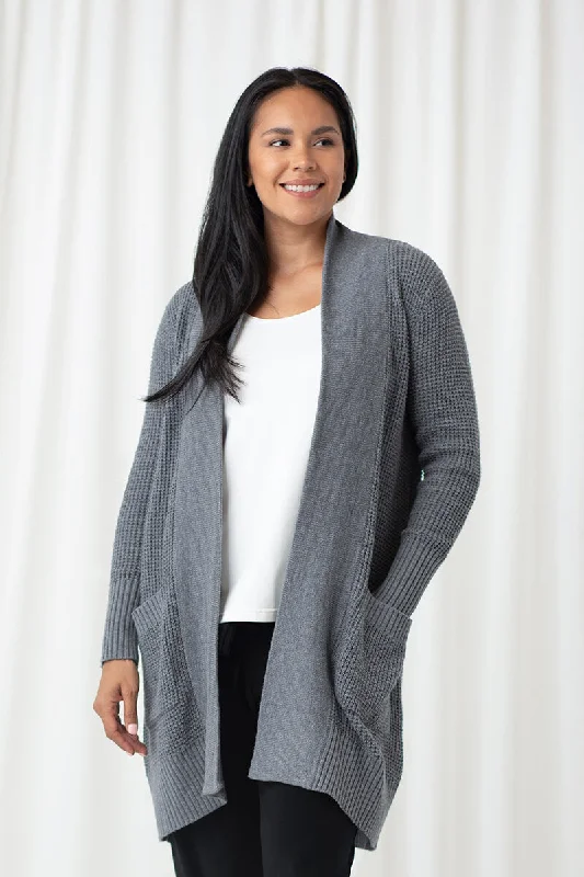 cardigan baby pink -Basket Stitch Cardigan | Melange Light Grey