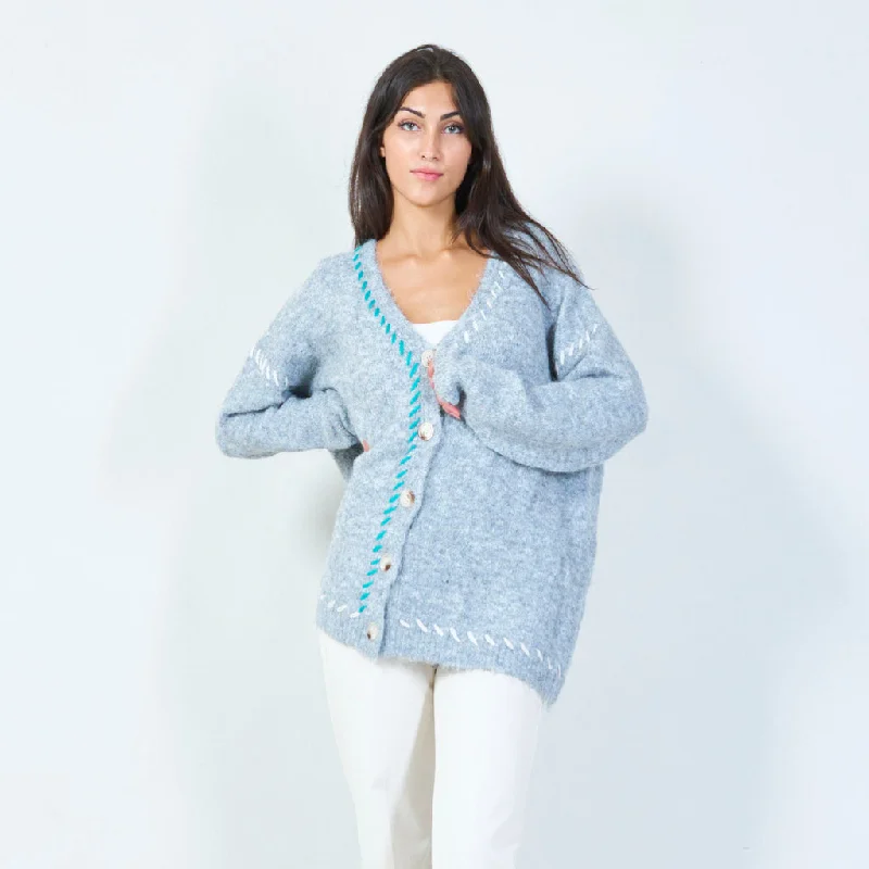 cardigan classy pattern -Cozy buttoned cardigan with stitch detailing wholesale