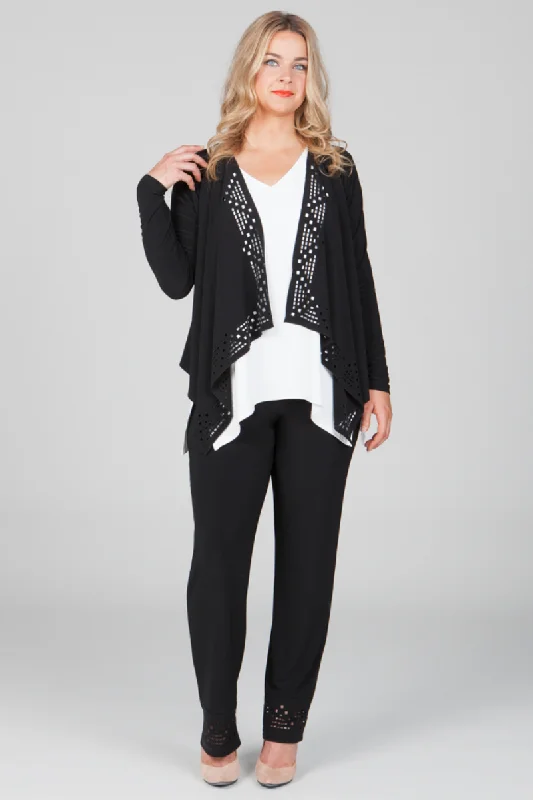 cardigan plush knit -Deco Cardigan | Black