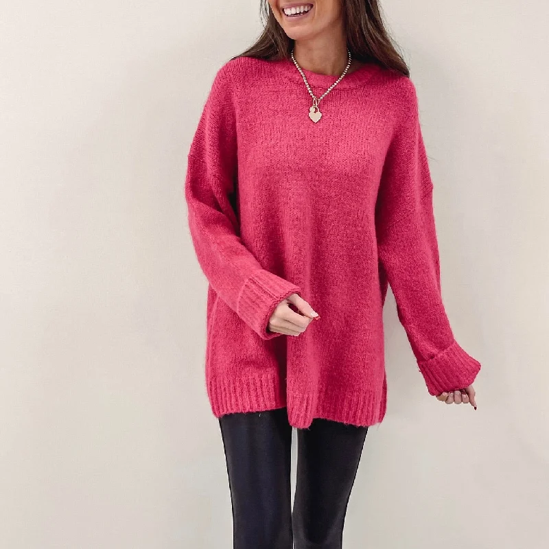 pullover sweater trendy navy -Harper Hot Pink Sweater