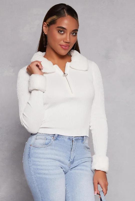 pullover sweater crisp fall -Almost Famous Faux Fur Trim Sweater