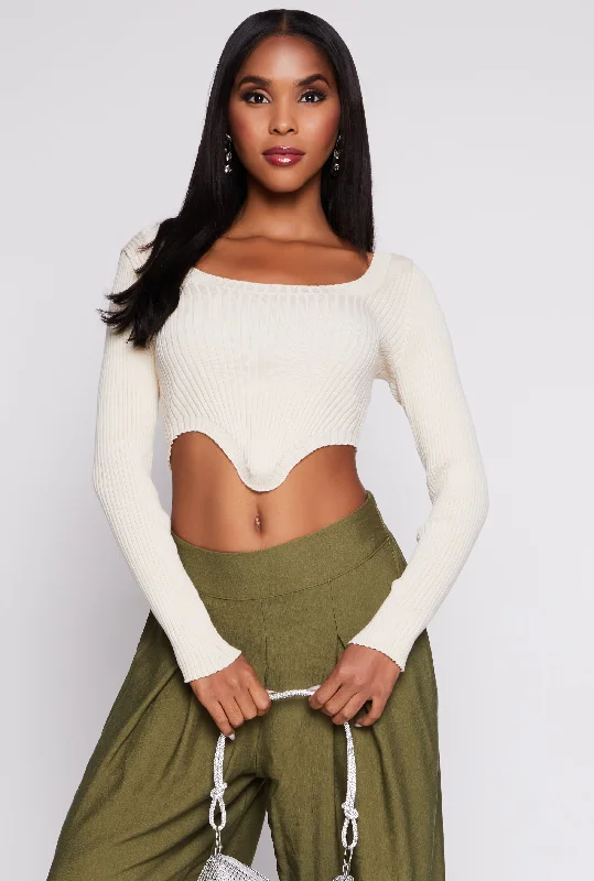 pullover sweater jolly sweater -Ribbed Scoop Neck Hanky Hem Sweater