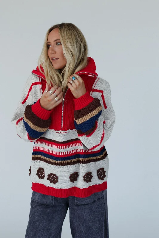 pullover sweater chic stack -Opal Patterned Pullover - Red Multi