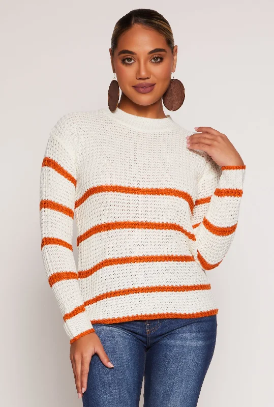 pullover sweater soft neutrals -Knit Striped Crew Neck Pullover Sweater