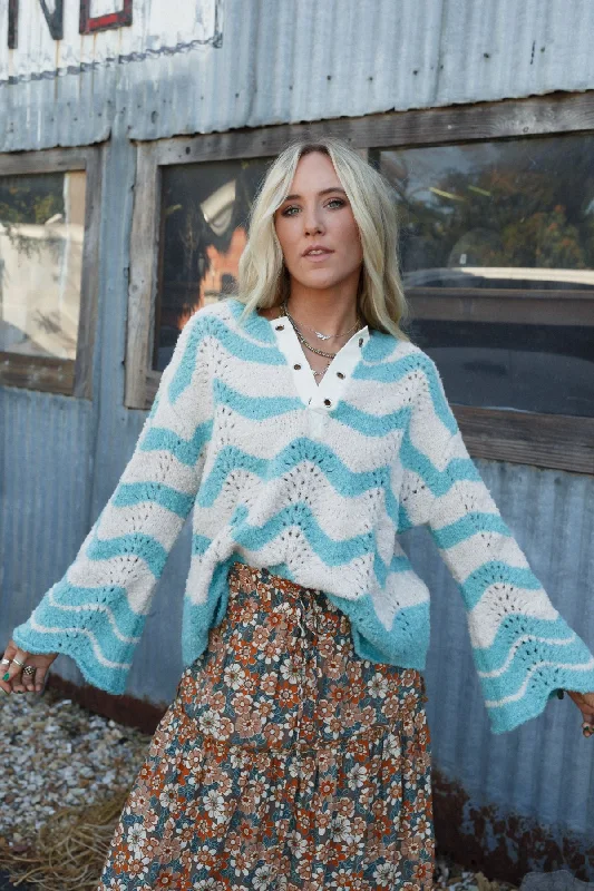 pullover sweater boho flair -Places To Go Sweater Top - Blue Multi