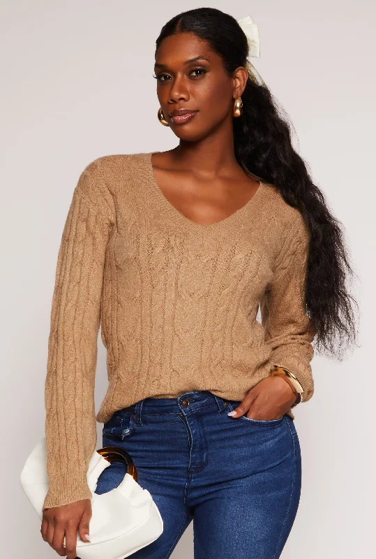 pullover sweater crisp olive -Cable Knit V Neck Sweater