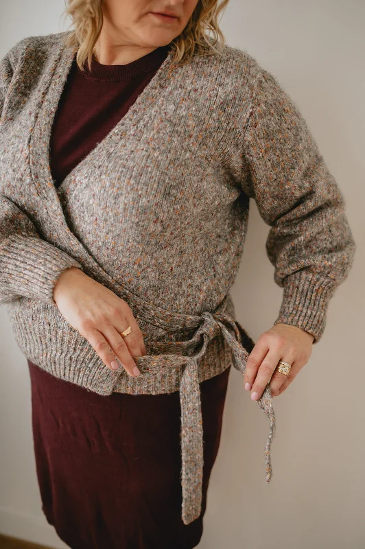 cardigan cotton weave -The Kiara Knit Wrap Cardigan - Taupe Mix - PLUS