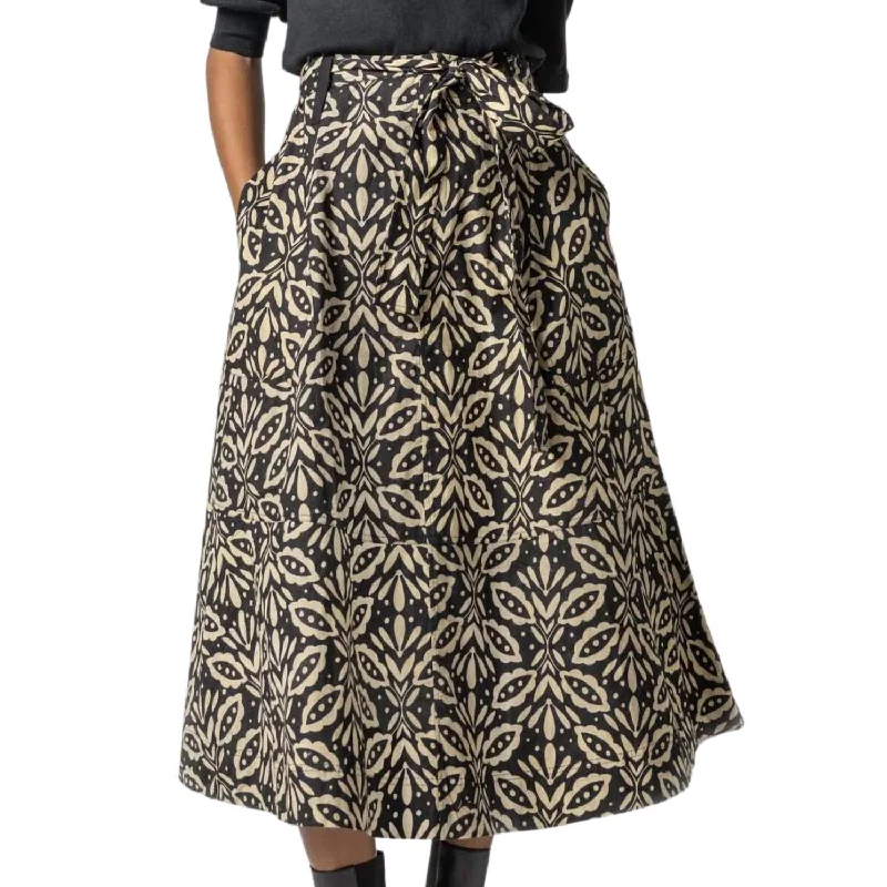 olive high waisted skirts elegant -Belted Midi Skirt In Khaki Motif