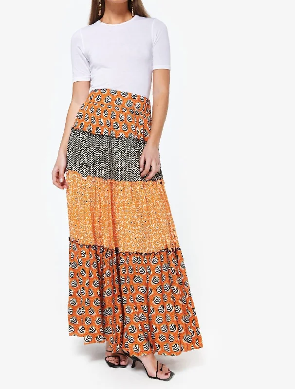 maroon tiered skirts boho -Bibi Maxi Skirt In Multi Print