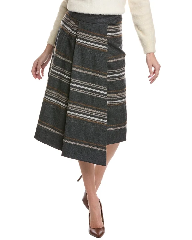 olive wraparound skirts modern -Brunello Cucinelli Wool Skirt