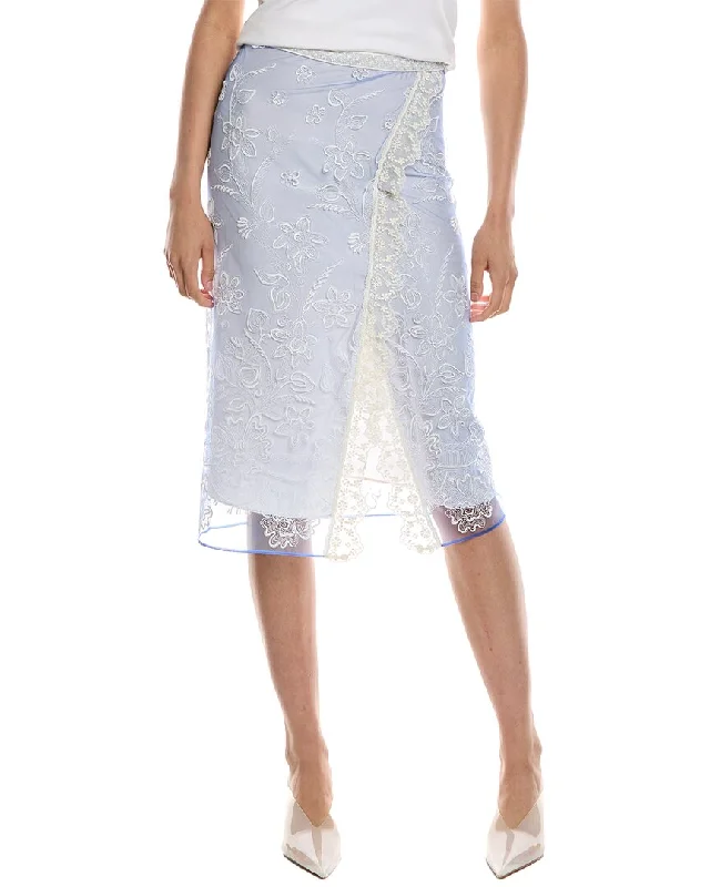 indigo utility skirts versatile -Burberry Tulle Floral Embroidered Silk-Lined Skirt