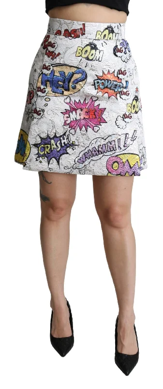 olive flared skirts elegant -Dolce & Gabbana Chic Cartoon Brocade Mini Women's Skirt