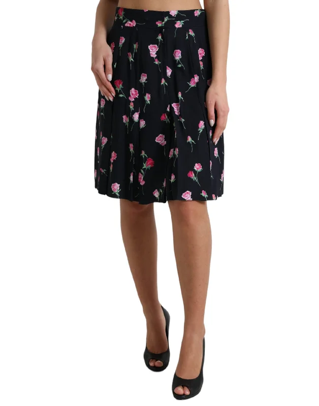 lilac high waisted skirts elegant -Dolce & Gabbana Elegant Floral A-Line Knee-Length Women's Skirt