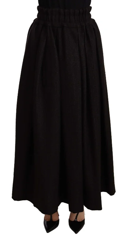 maroon flared skirts feminine -Dolce & Gabbana Elegant High Waist Maxi A-line Wool Women's Skirt