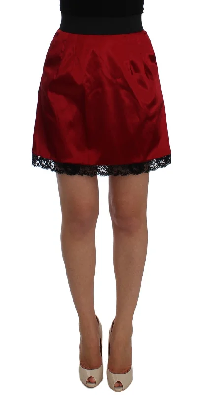 maroon tiered skirts boho -Dolce & Gabbana Elegant  Lace High-Waist Women's Skirt