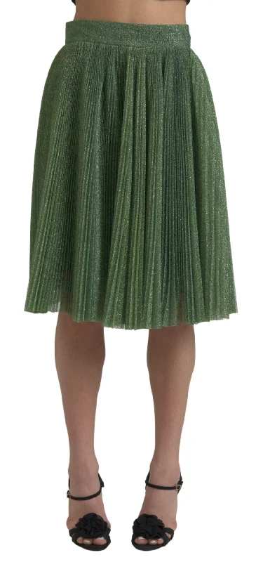 sage green ruffle skirts trendy -Dolce & Gabbana Enchanting Metallic  Pleated A-Line Women's Skirt