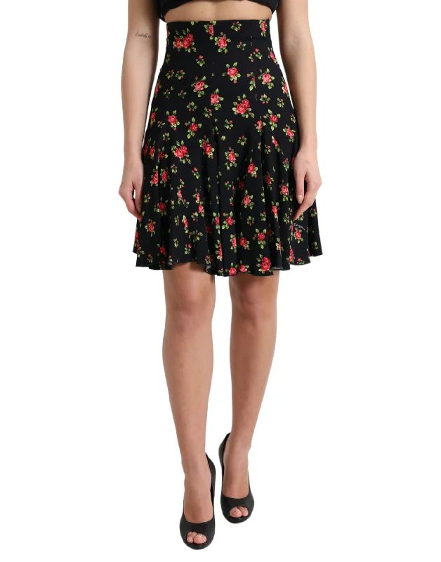 teal pencil skirts sleek -Dolce & Gabbana Floral A-Line Mini Skirt with High Women's Waist