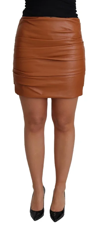 khaki asymmetrical skirts modern -Dolce & Gabbana High Waist Chic Leather Women's Skirt