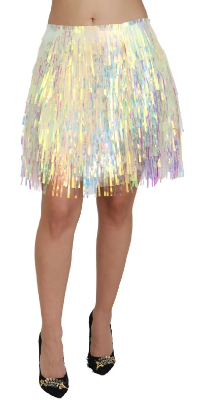 maroon asymmetrical skirts bold -Dolce & Gabbana Iridescent Fringe Mini Skirt Mid Women's Waist