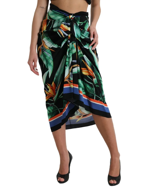 taupe wraparound skirts sleek -Dolce & Gabbana  Strelitzia High Waist Wrap Midi Women's Skirt