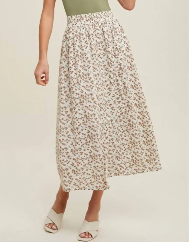 burnt orange ruffle skirts vibrant -Floral Buttoned Maxi Skirt In Cream