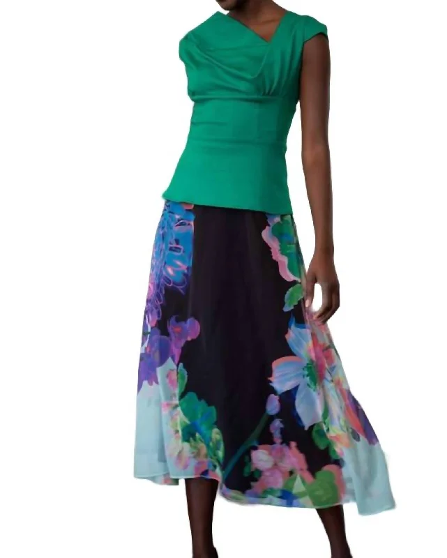 navy blue cargo skirts versatile -Floral Midi Skirt In Orchid Bloom