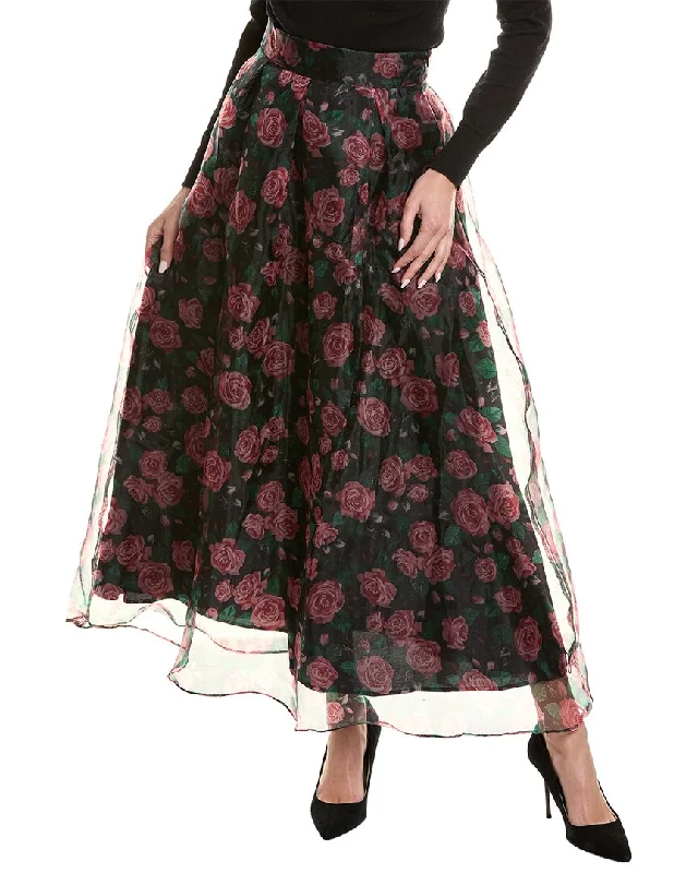 maroon tiered skirts boho -Gracia Organza Rose Skirt