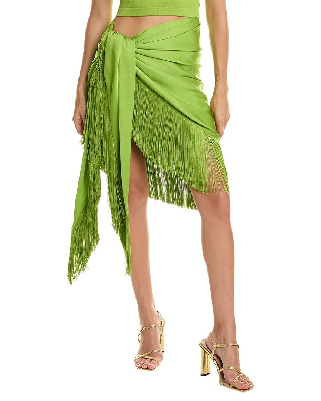 teal wrap skirts stylish -Michael Kors Collection Charmeuse Fringe Sarong