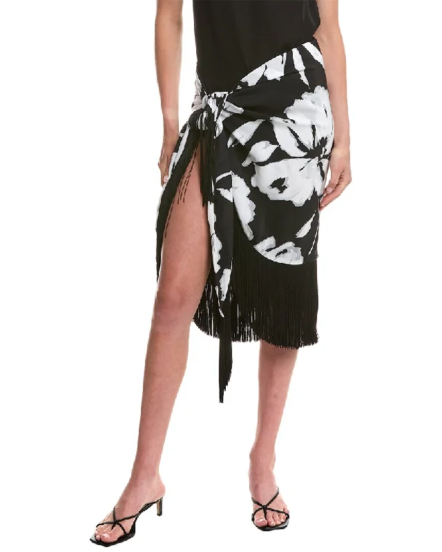 teal wrap skirts stylish -Michael Kors Collection Floral Fringe Silk Sarong