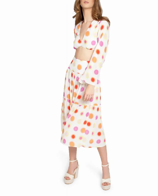 lilac maxi skirts trendy -Radiant Aura Silk Midi Skirt In White Aura Dot