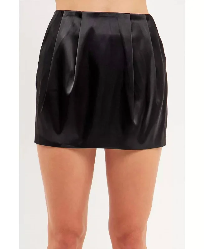 sage green ruffle skirts trendy -Satin Mini Skirt In Black