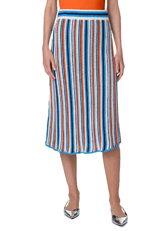 navy blue utility skirts versatile -Stripe Crochet Midi Skirt In Multi