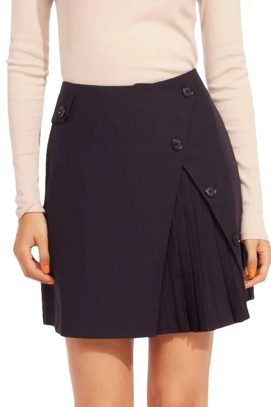 khaki wraparound skirts sleek -Tailored Mini Skirt In Dark Navy