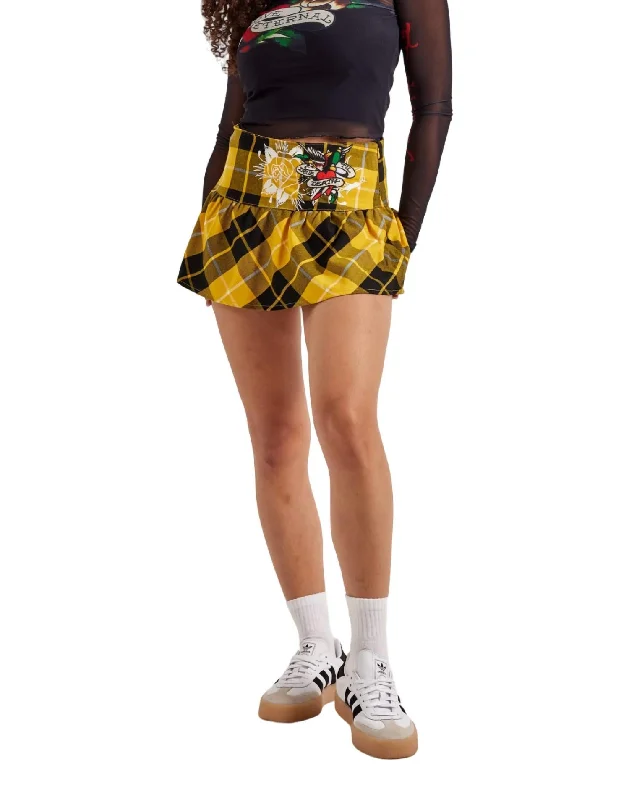 lilac godet skirts chic -True Eagle Plaid Flare Mini Skirt In Yellow