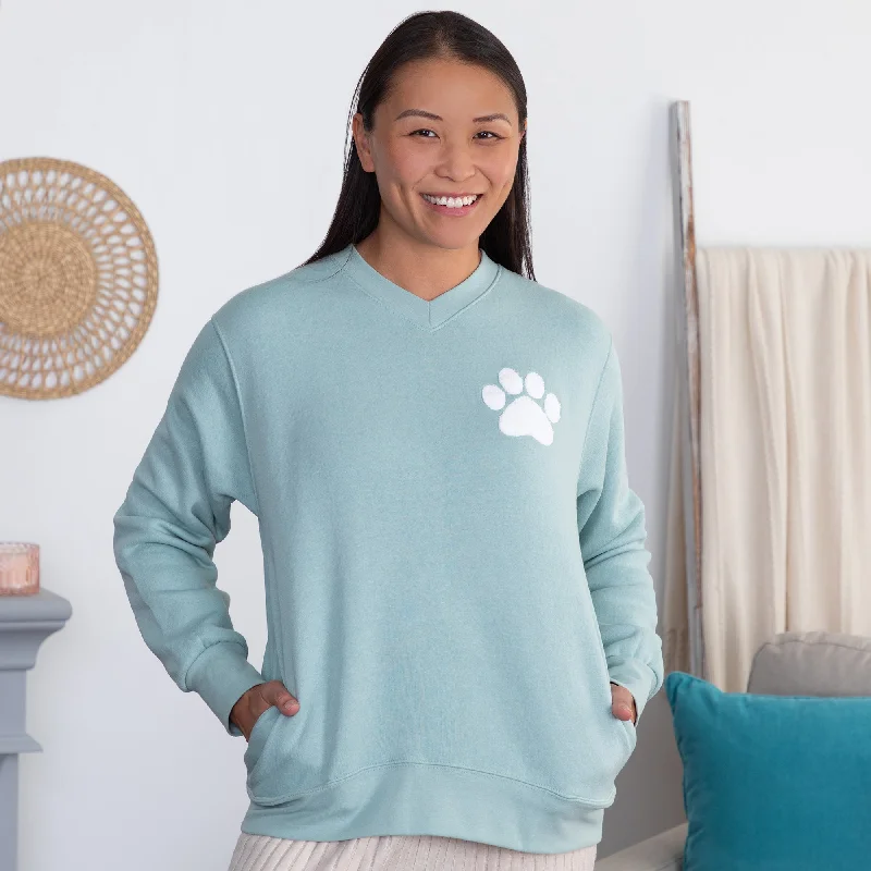 cardigan frosty weather -Chenille Paw V-Neck Pullover Sweatshirt