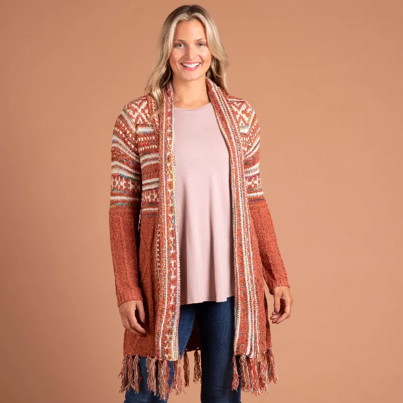 cardigan fashion stack -Upper Striped Duster Cardigan with Fringe