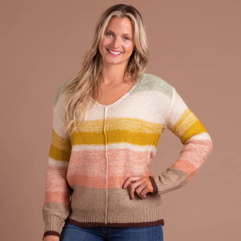 cardigan business casual -Colorful Stripes Pullover V-Neck Sweater