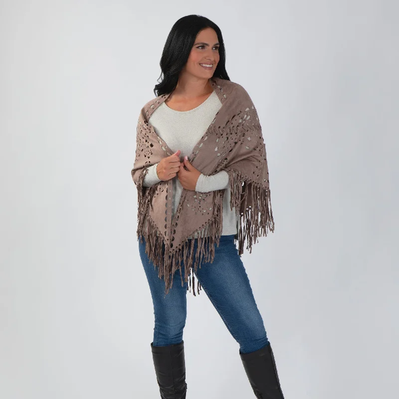 cardigan business casual -Oversized Vegan Leather Wrap with Fringe