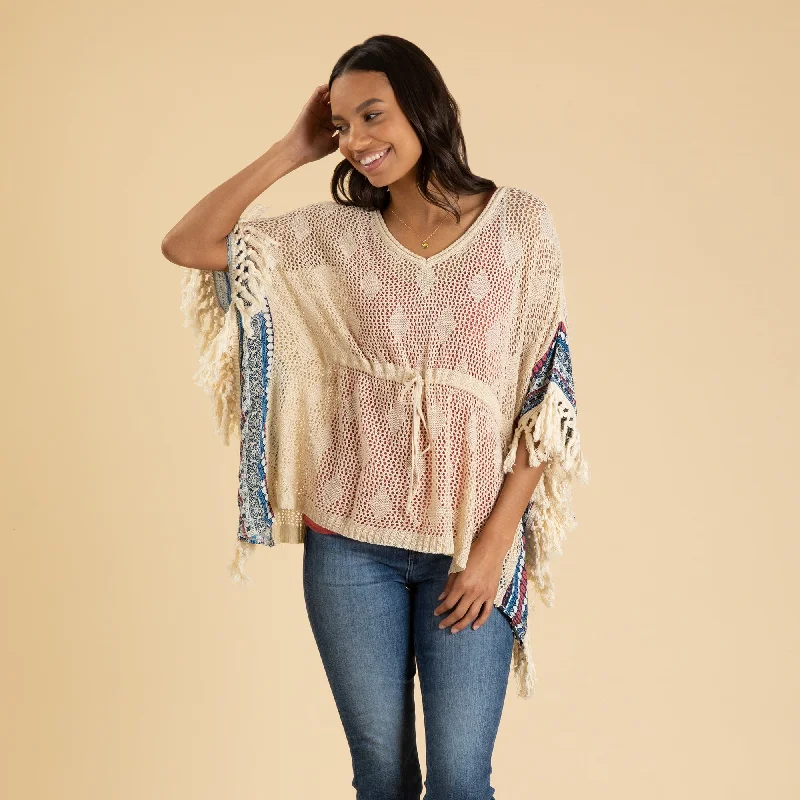 cardigan laid back -Open Weave Crochet Top with Fringe