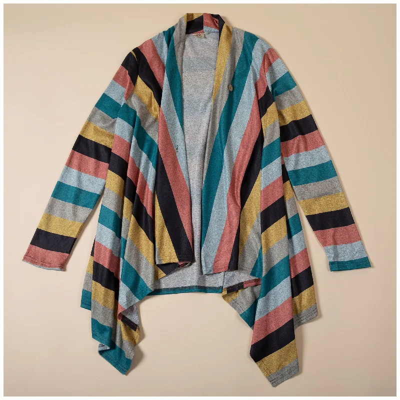 cardigan mock neck -Colorful Stripes Open Cardigan