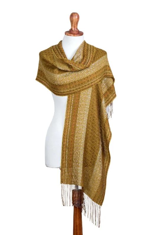 cardigan punchy fabric -Andean Gold Gold Color Hand Woven Alpaca and Silk Blend Shawl from Peru