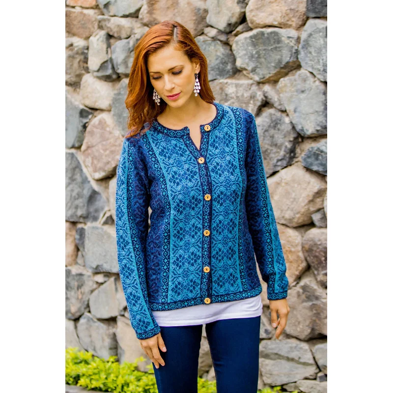 cardigan classy navy -Andean Alpaca Poinsettia Floral Cardigan