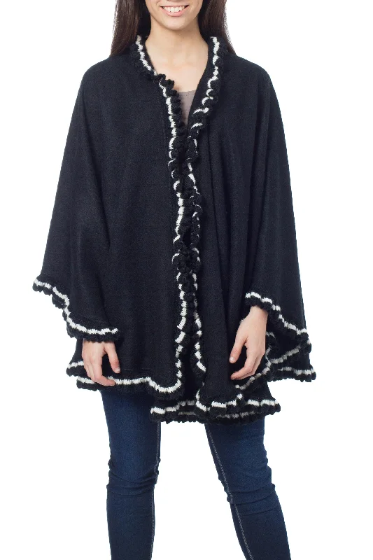 cardigan pine green -Andean Snow Princess in Black Alpaca Blend Cape