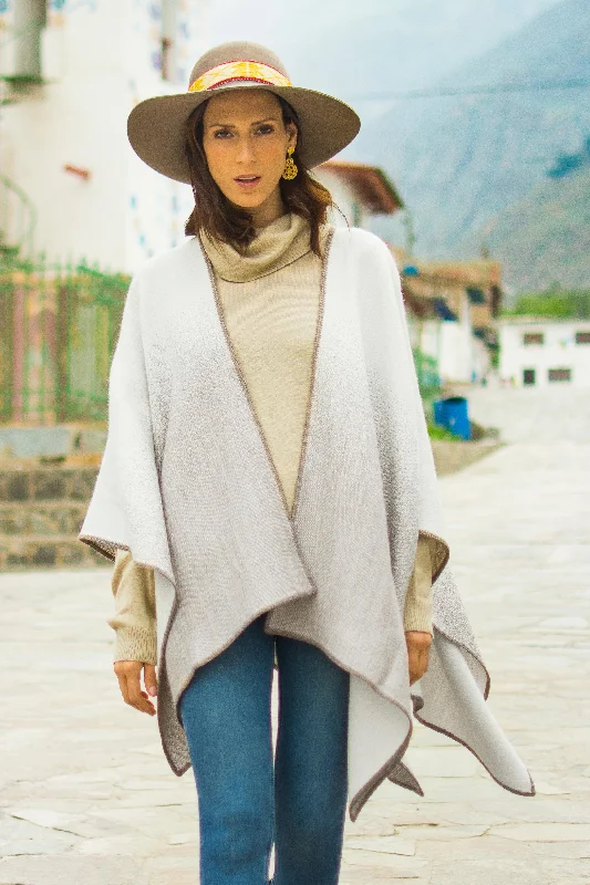 cardigan chill sweater -Andean Vistas in Taupe Reversible Alpaca Blend Ruana in Taupe and Snow White