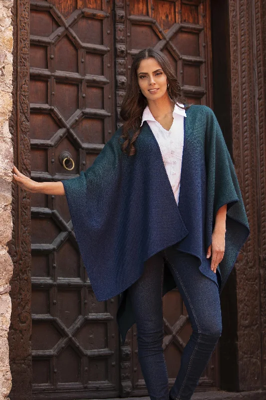 cardigan crisp maroon -Andean Vistas Reversible Alpaca Blend Ruana in Navy and Kelly Green